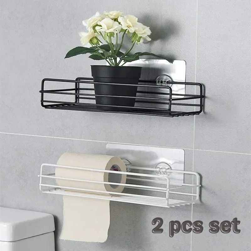 2PCS Set-Iron Frame Punch-Free Storage Organizer Shelf – Shower Mounted Caddy Rack -000111