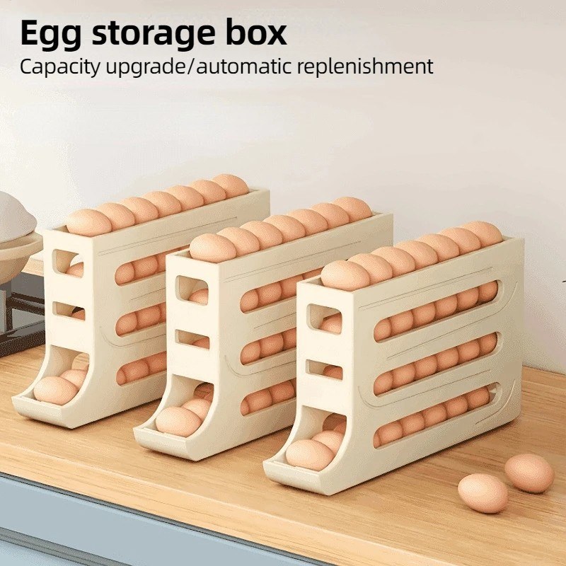 Large Capacity Auto Rolling Egg Storage Rack – Fridge Egg Dispenser Organizer-000162