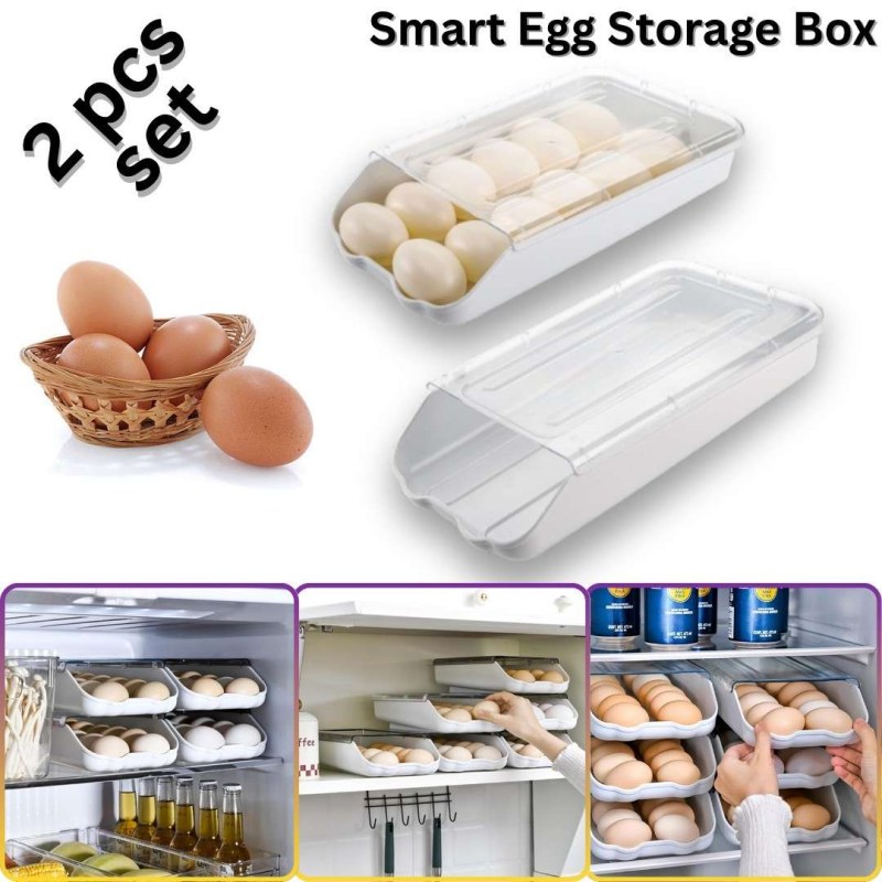 2PCS Smart Egg Storage Box – Sliding Egg Organizer for Fridge & Kitchen-000163