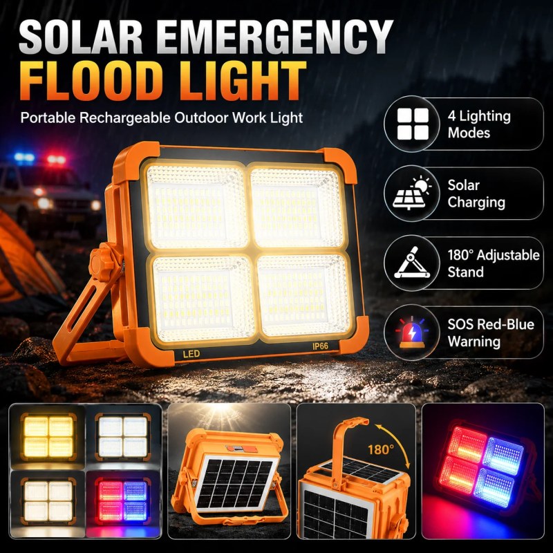 Solar Charging LED Flood Light Outdoor Portable Spotlight with USB Power Bank-000927