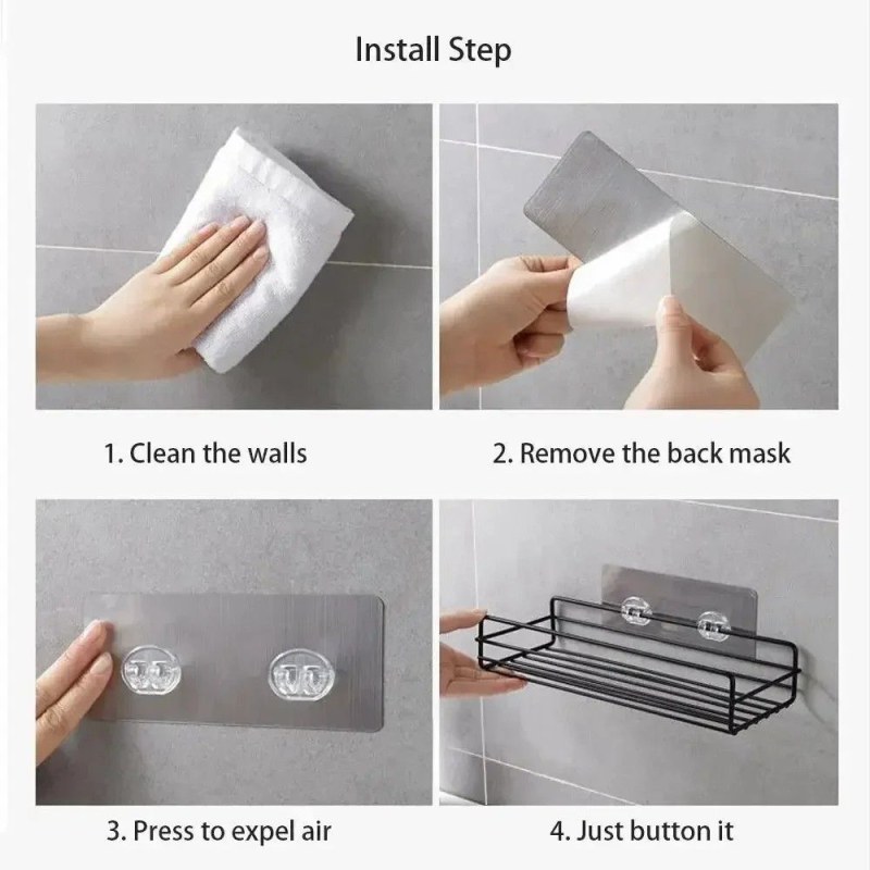 2PCS Set-Iron Frame Punch-Free Storage Organizer Shelf – Shower Mounted Caddy Rack -000111