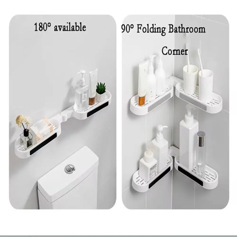  180 Degree Corner Rotating Wall-mounted Bathroom Organizer Storage Rack-000792