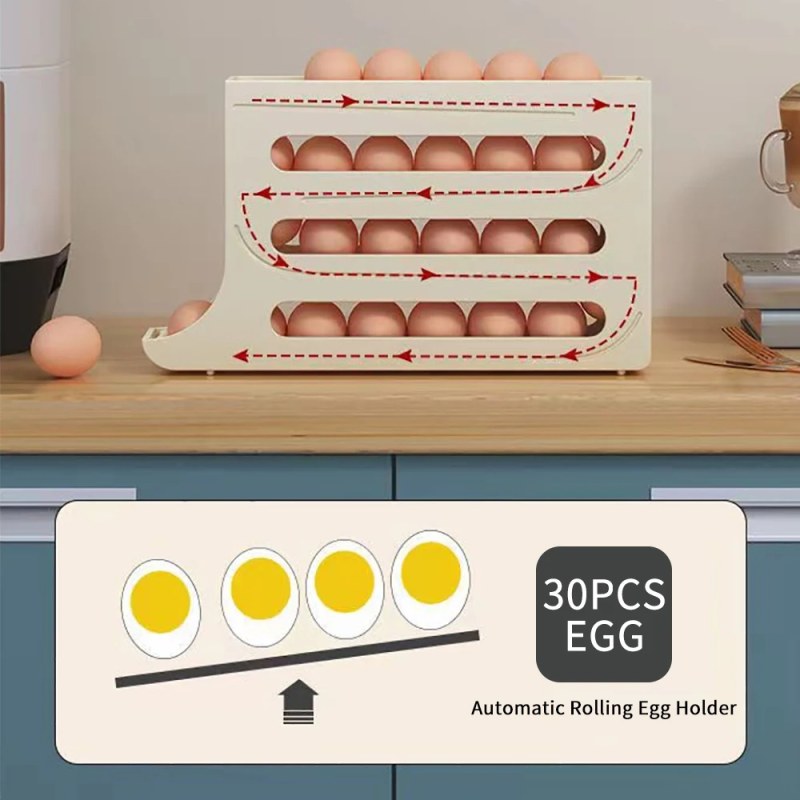Large Capacity Auto Rolling Egg Storage Rack – Fridge Egg Dispenser Organizer-000162