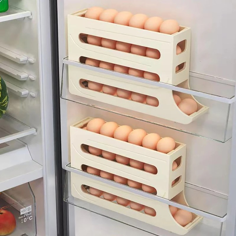 Large Capacity Auto Rolling Egg Storage Rack – Fridge Egg Dispenser Organizer-000162