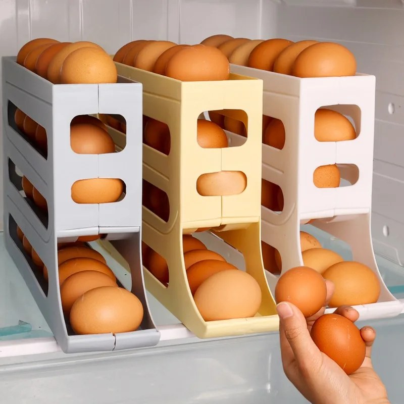 Large Capacity Auto Rolling Egg Storage Rack – Fridge Egg Dispenser Organizer-000162
