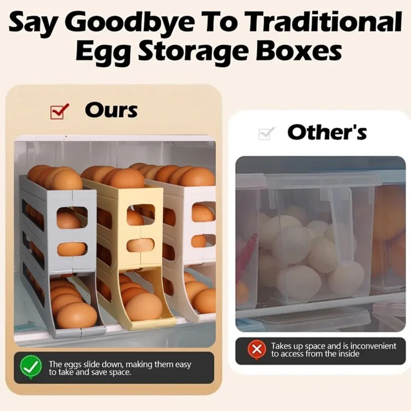 Large Capacity Auto Rolling Egg Storage Rack – Fridge Egg Dispenser Organizer-000162