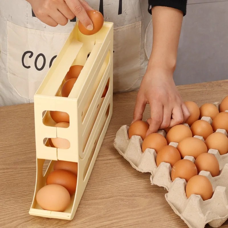 Large Capacity Auto Rolling Egg Storage Rack – Fridge Egg Dispenser Organizer-000162