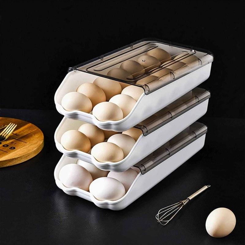2PCS Smart Egg Storage Box – Sliding Egg Organizer for Fridge & Kitchen-000163