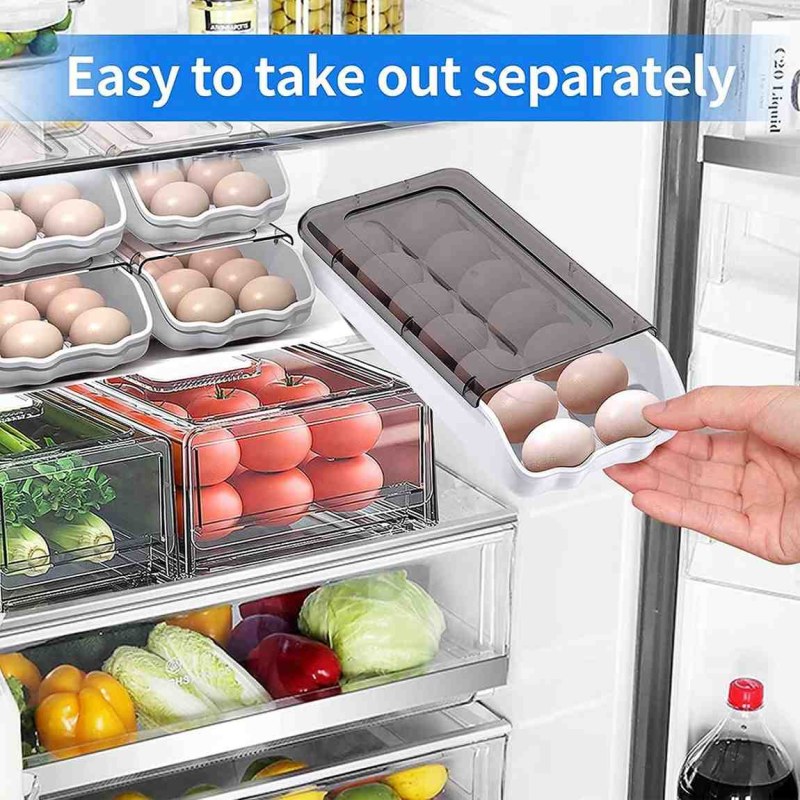 2PCS Smart Egg Storage Box – Sliding Egg Organizer for Fridge & Kitchen-000163