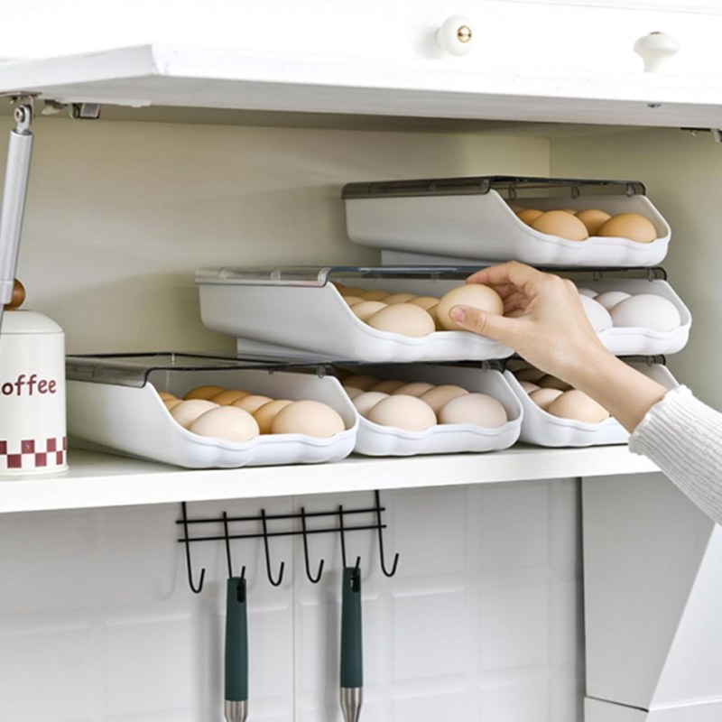 2PCS Smart Egg Storage Box – Sliding Egg Organizer for Fridge & Kitchen-000163