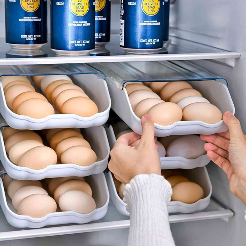 2PCS Smart Egg Storage Box – Sliding Egg Organizer for Fridge & Kitchen-000163