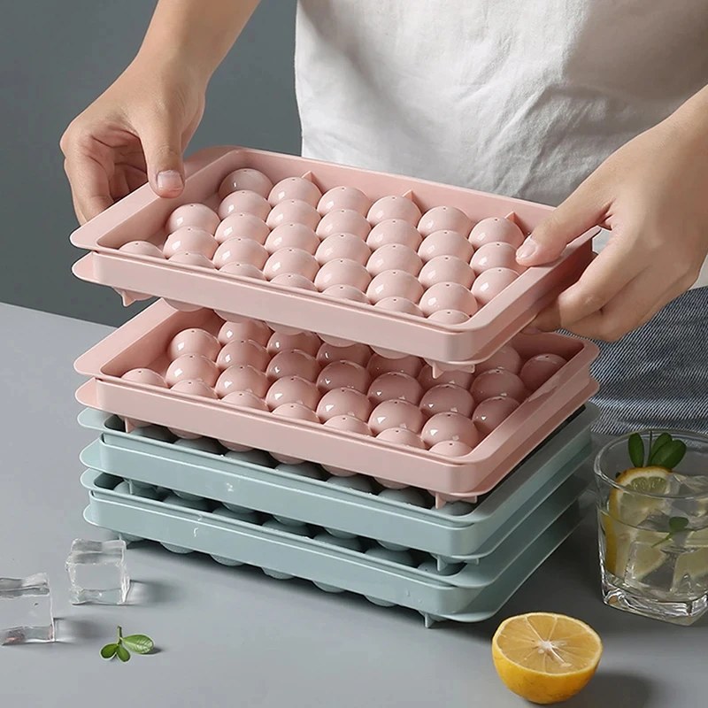 2pcs Round Ice Cubes Tray with Lid for Freezer-000165