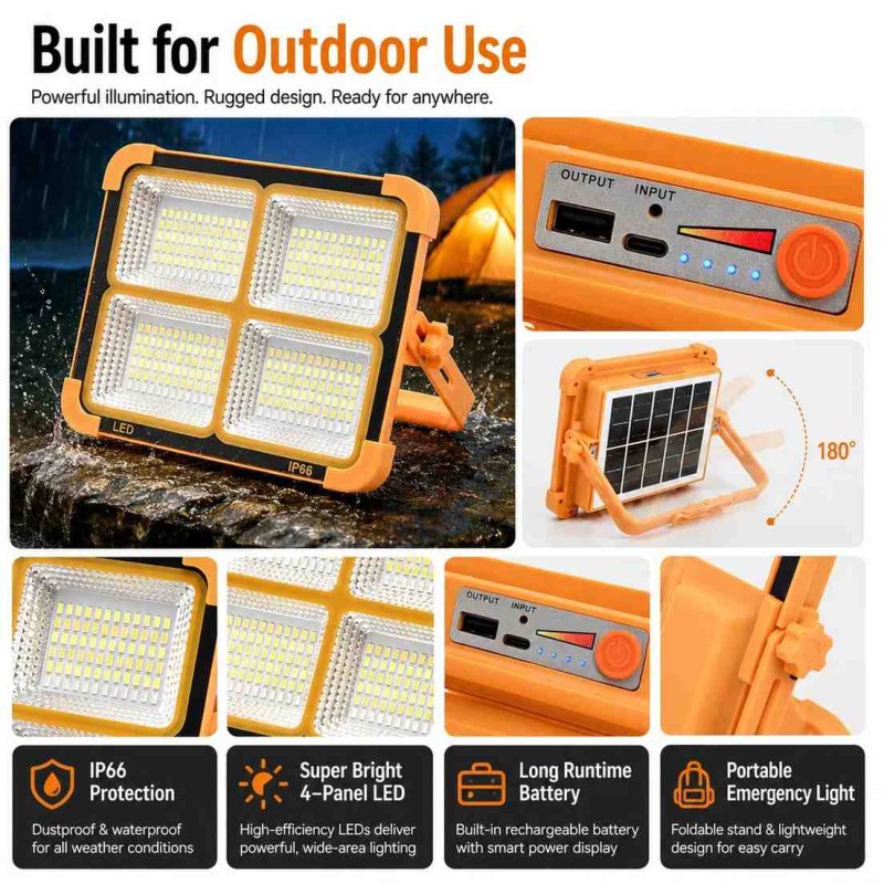 Solar Charging LED Flood Light Outdoor Portable Spotlight with USB Power Bank-000927